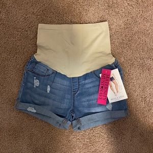 denim maternity shorts